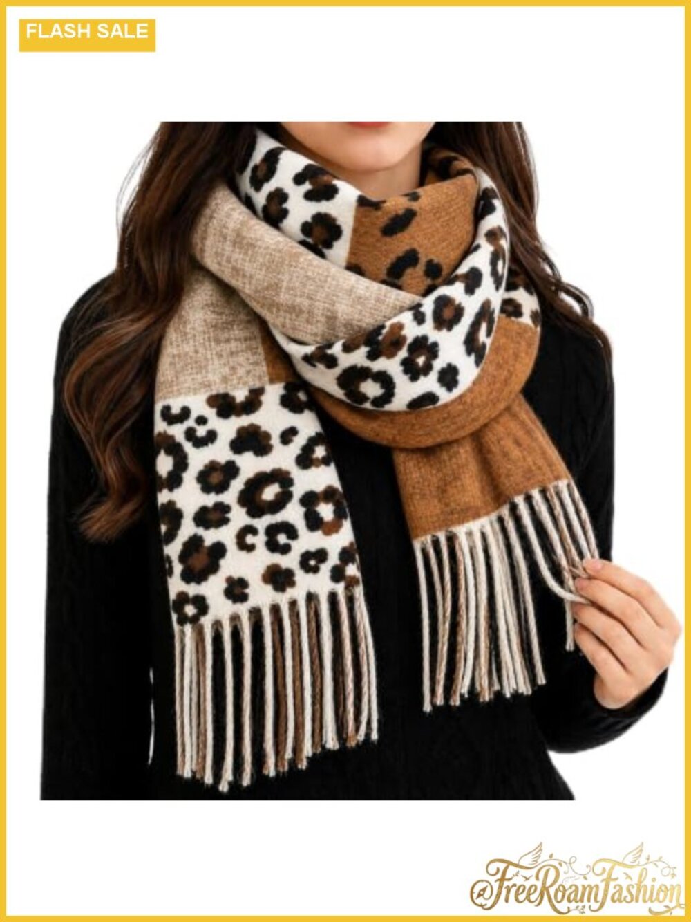 Women's Soft Leopard Print Oversized Knit Scarf Fringe Wrap Shawl